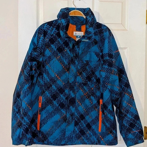 Columbia Jacket Blue Plaid Lightweight Full Zip Outdoor Coat Size Youth 18/20 - Picture 1 of 8